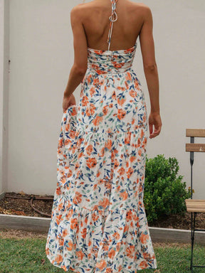 Vestido Feminino Longo Frente Única Floral Chiffon