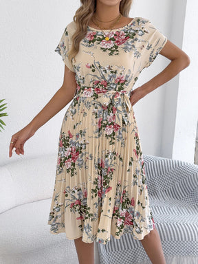 Vestido Plissado Midi Floral