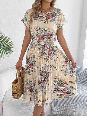 Vestido Plissado Midi Floral